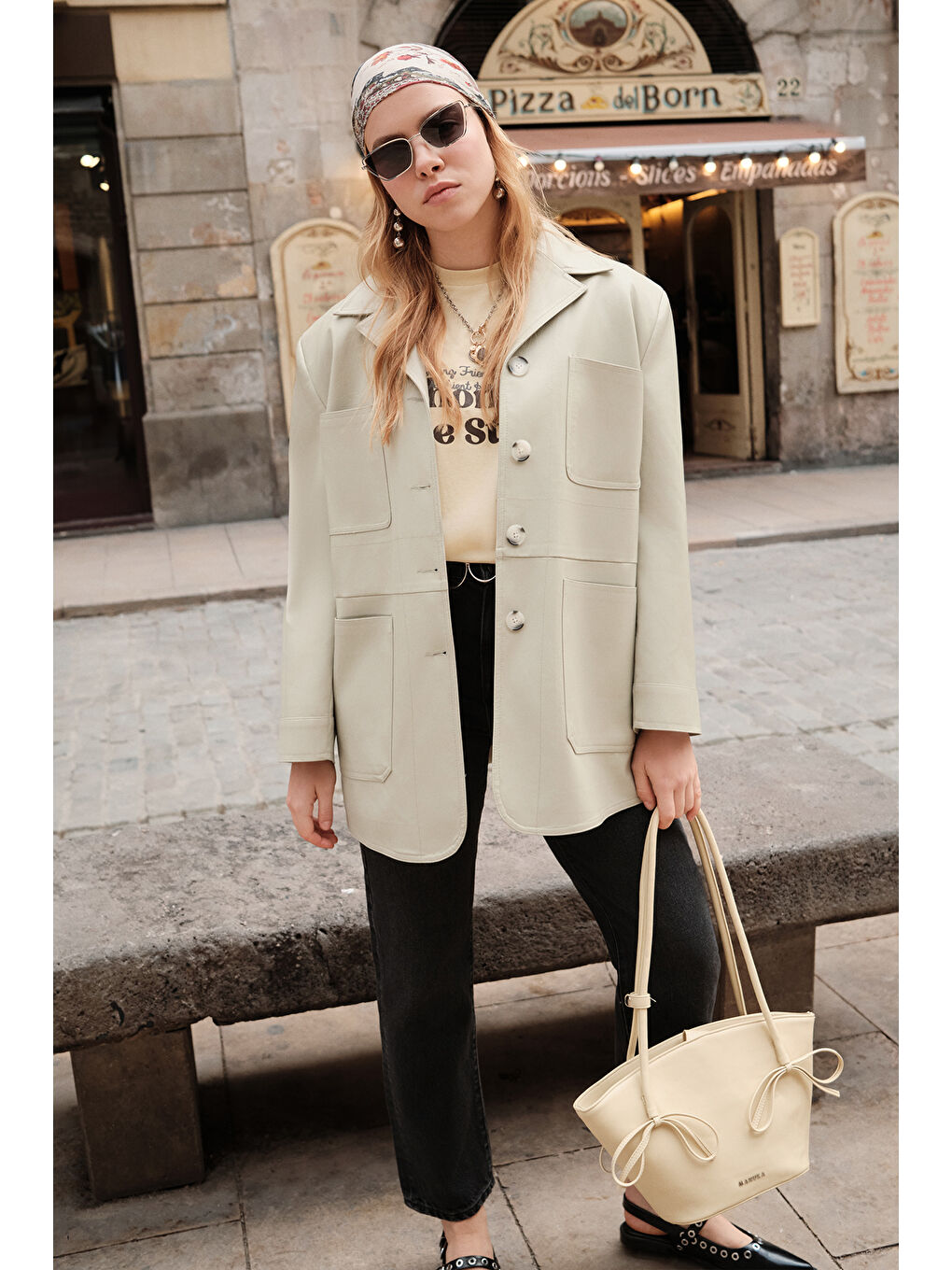 Yeşil Retro Deri Ceket Çağla-2