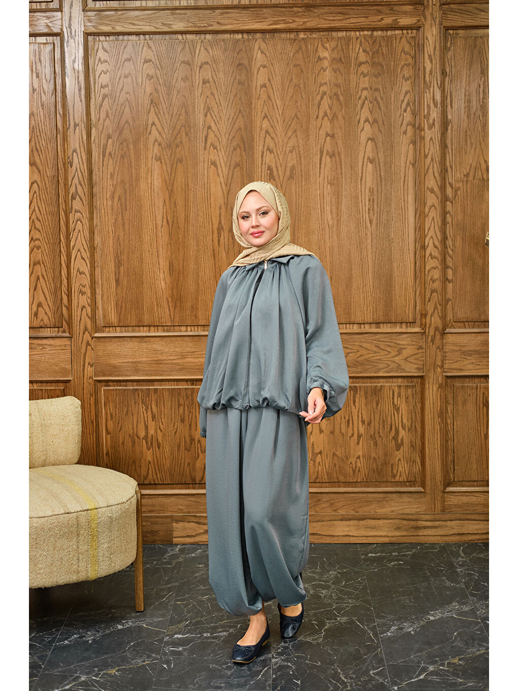 Kadın Gizli Fermuar Detay Takım Gri-2