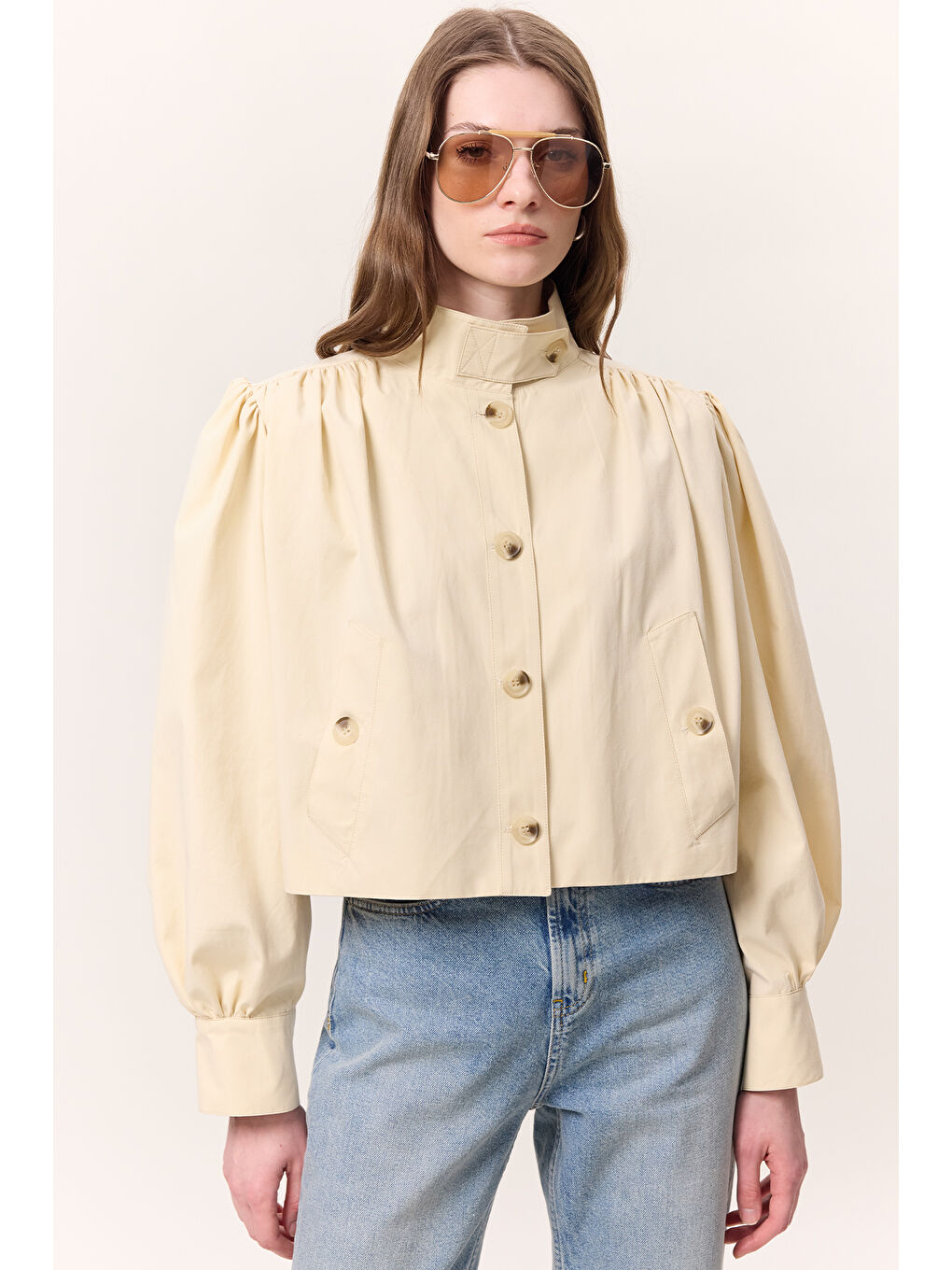 Sarı Kısa Balon Kol Ceket Tereyağı-2