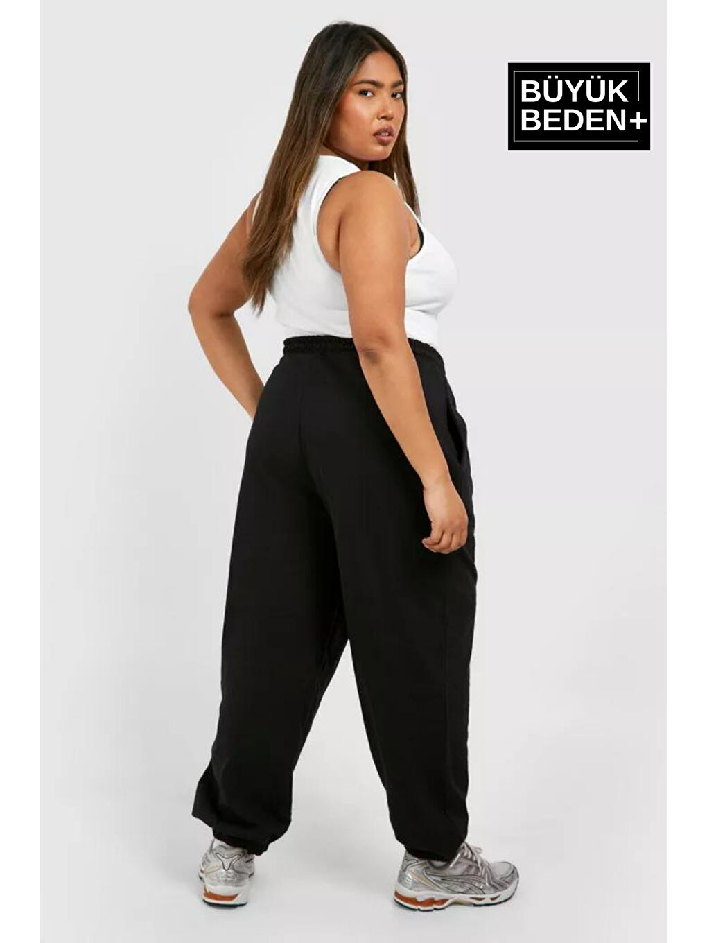 Siyah Kadın Büyük Beden Paça Lastikli Buyuk Brooklyn Baskılı İnce Eşofman Altı SPR24BEAK49-2