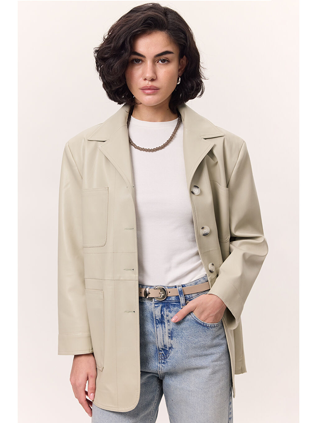 Yeşil Retro Deri Ceket Çağla-3