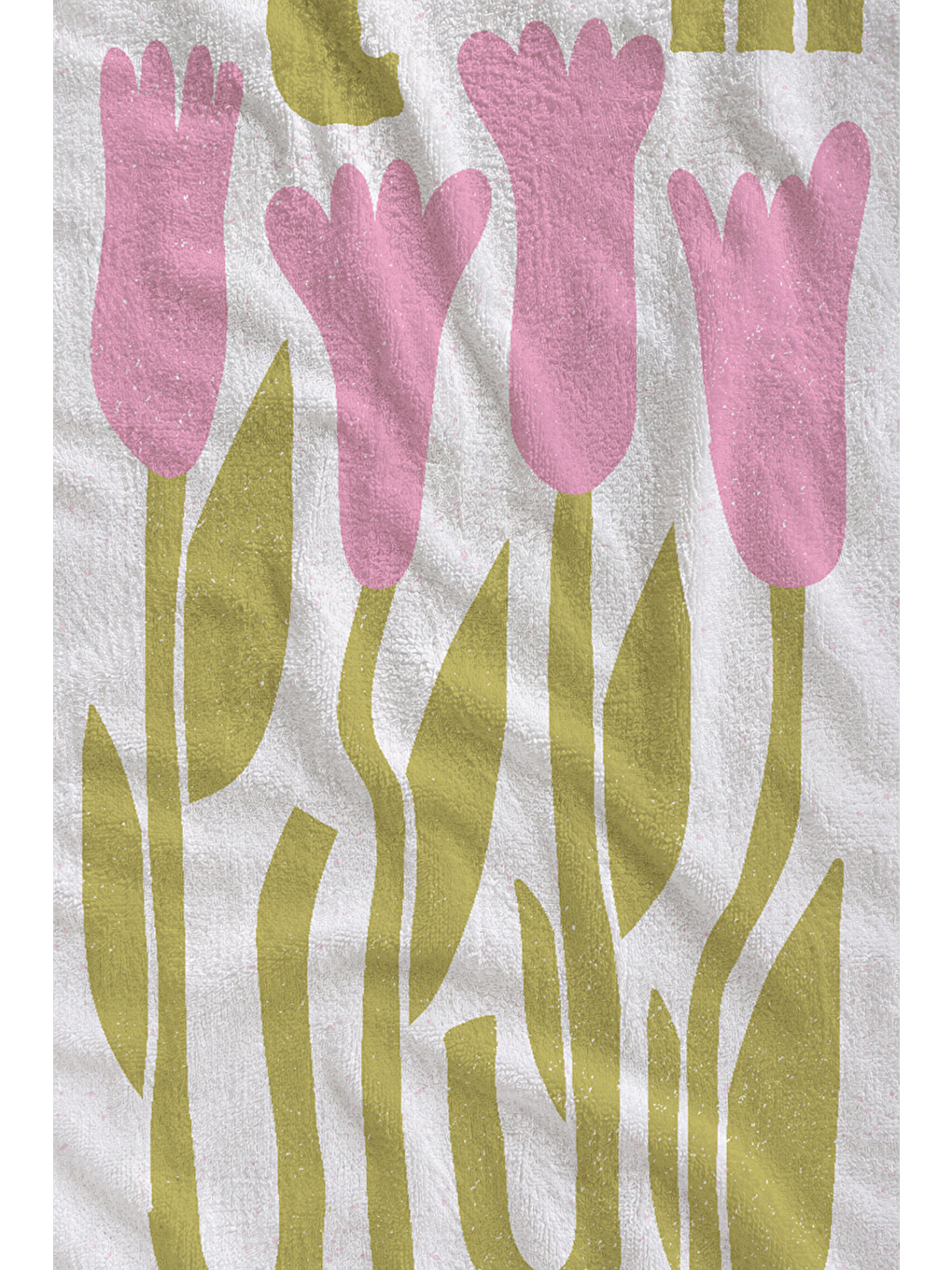 Pembe Lale Ve Zeytin Yeşili Yaprak Desenli 70x150 Cm Dijital Baskılı Plaj Ve Banyo Havlusu-1