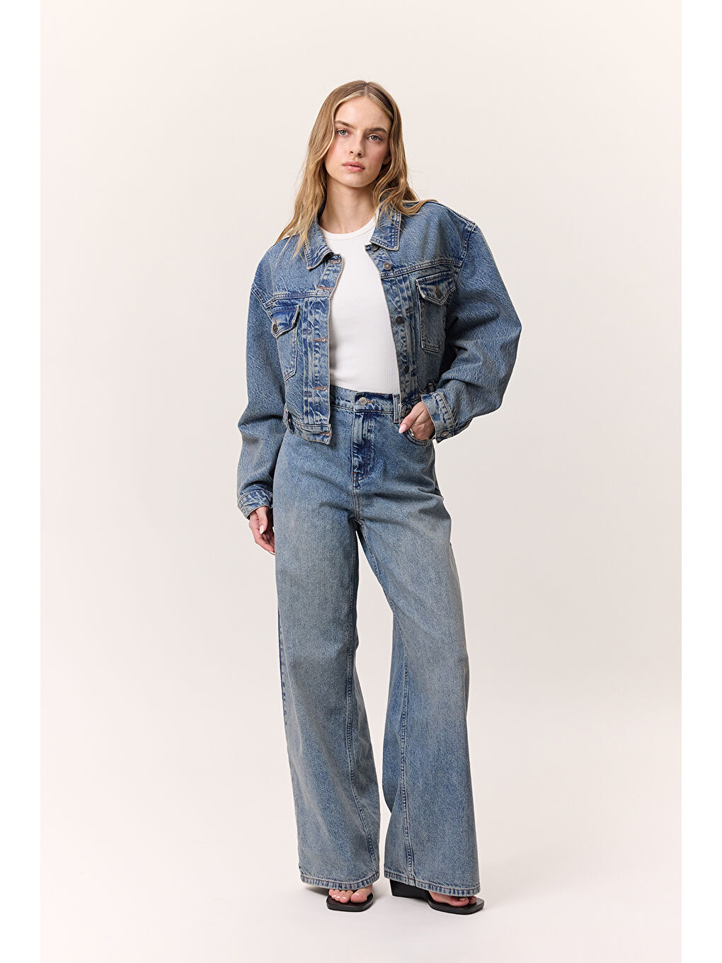 Cepli Kısa Denım Ceket Koyu Mavi-2