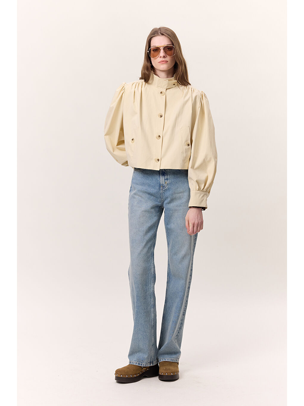 Sarı Kısa Balon Kol Ceket Tereyağı-3