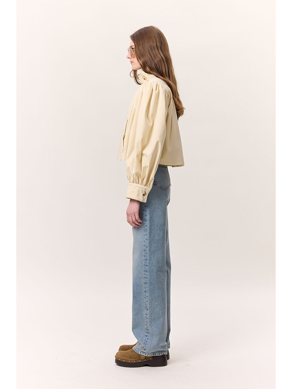 Sarı Kısa Balon Kol Ceket Tereyağı-4