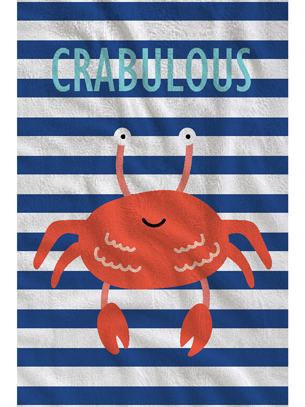 Lacivert Beyaz Çizgili Turuncu Yengeç Desenli 70x150 Cm Dijital Baskılı Plaj Ve Banyo Havlusu-1