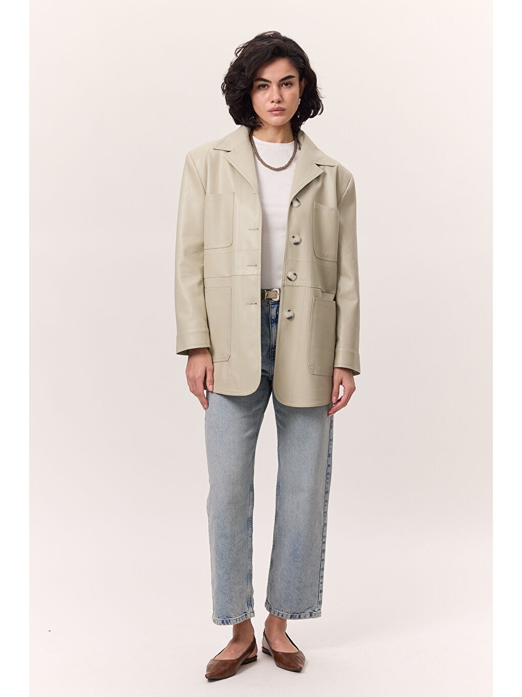 Yeşil Retro Deri Ceket Çağla-5