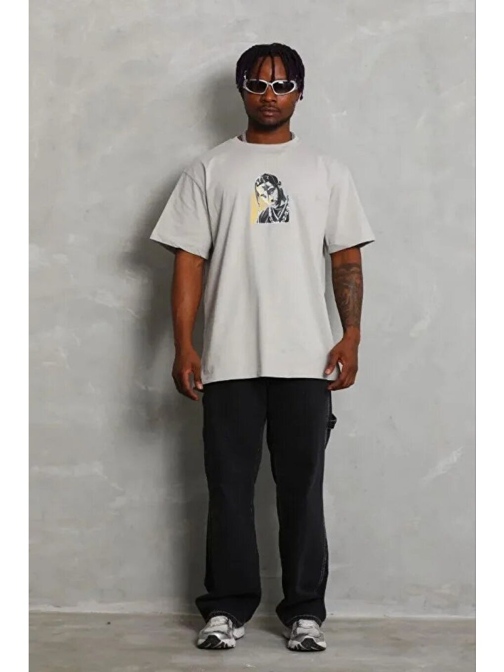 Gri Erkek Baskılı Tişört-1