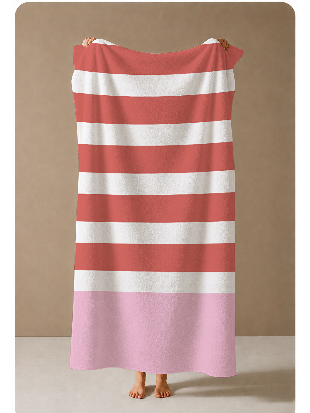 Milbay Grup Kırmızı Pembe Beyaz Yatay Çizgili 70x150 Cm Dijital Plaj Ve Banyo Havlusu-37331-3