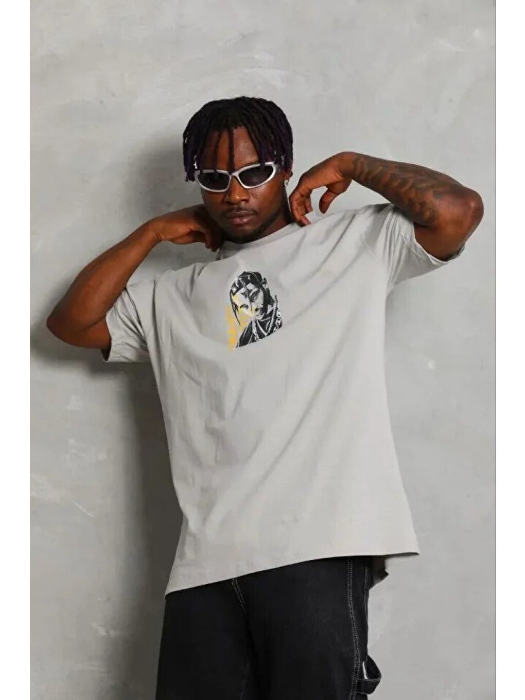 Gri Erkek Baskılı Tişört-2