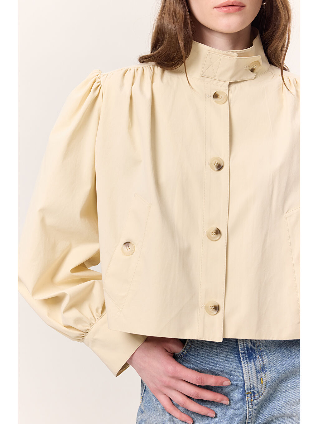 Sarı Kısa Balon Kol Ceket Tereyağı-5