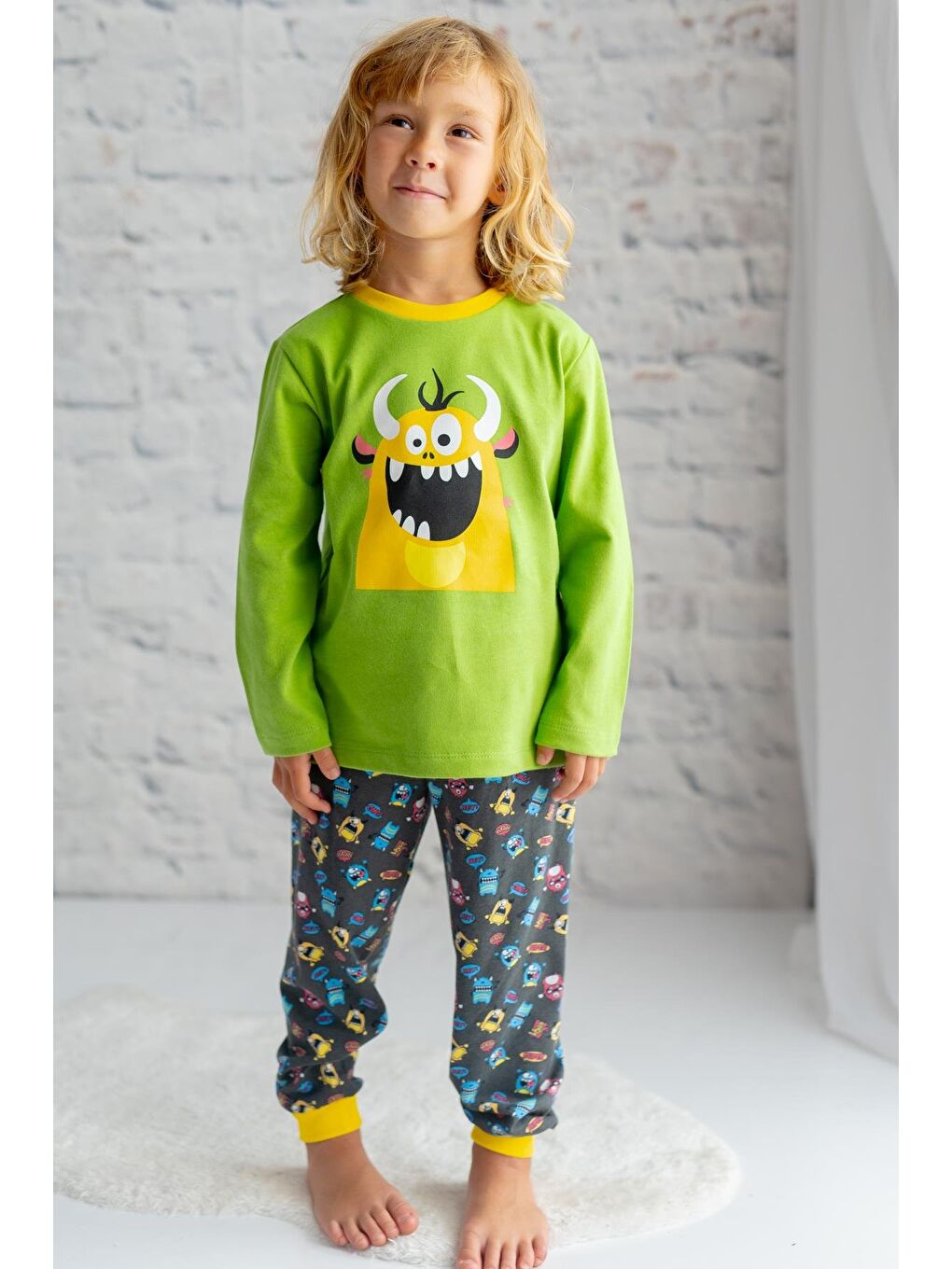 Yeşil Erkek Çocuk  Baskılı Pijama Takımı-1