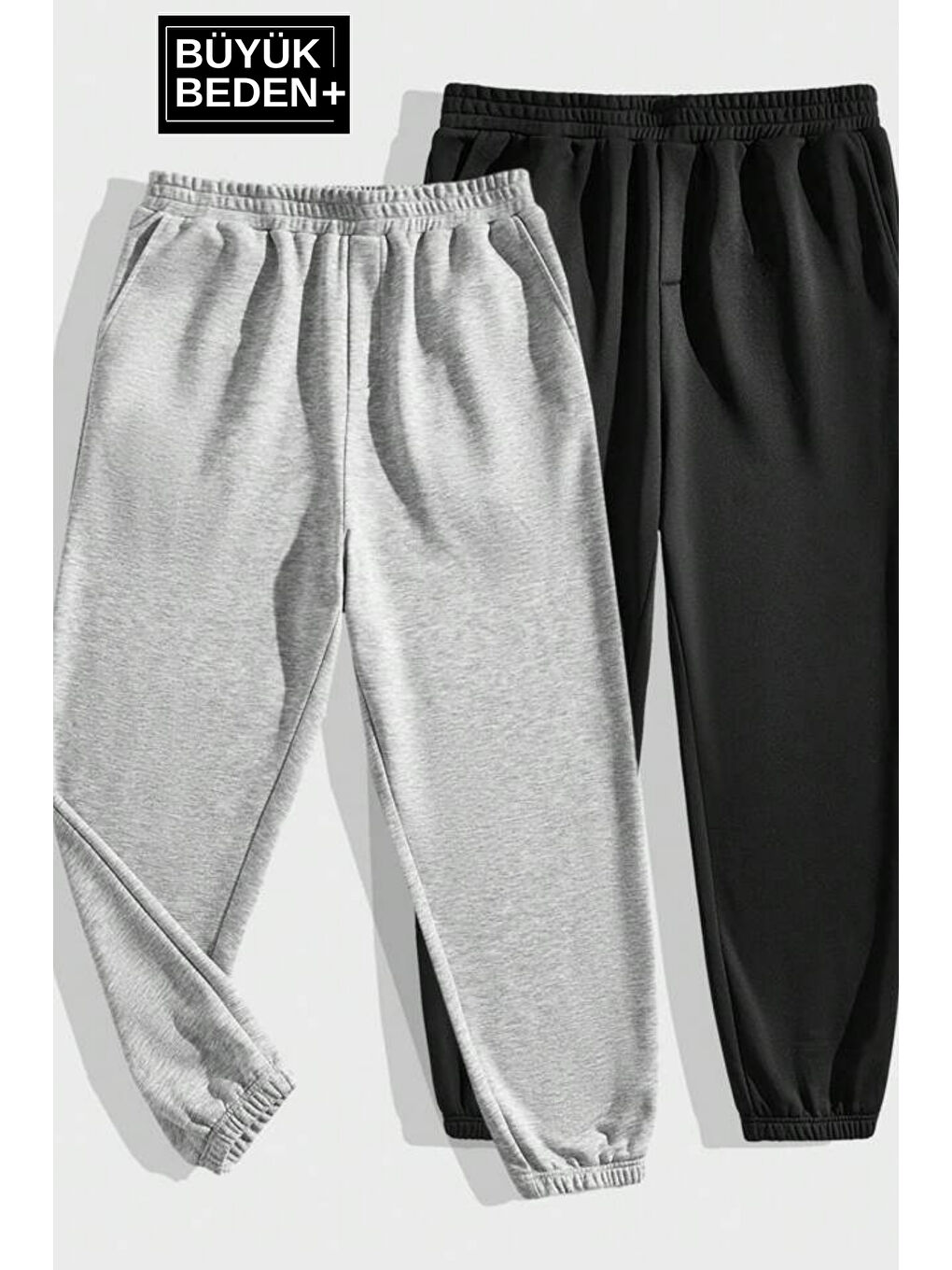 Siyah Ikili Eşofman Büyük Beden Lastik Paça İnce Eşofman Altı SPR25BEA51-2