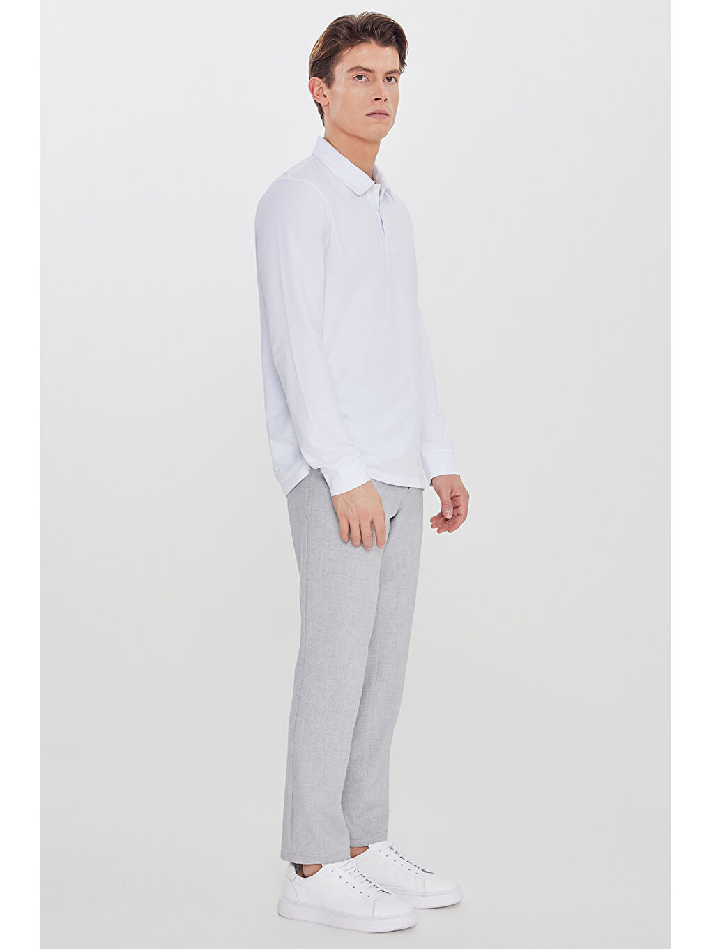 Erkek Gri Slim Fit Beli Bağlamalı Yan Cep Armürlü Casual Pantolon