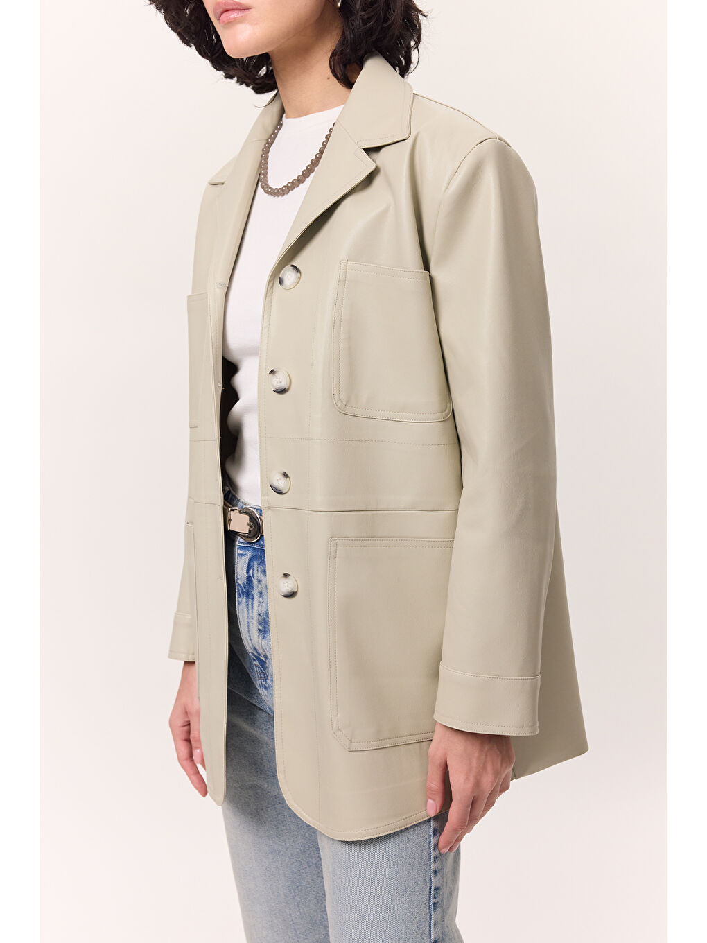 Yeşil Retro Deri Ceket Çağla-6