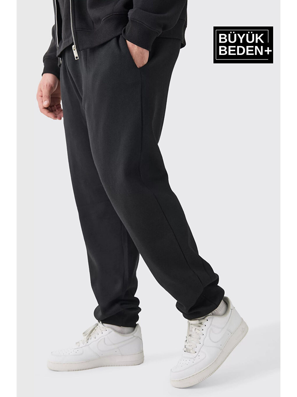 Siyah Ikili Eşofman Büyük Beden Lastik Paça İnce Eşofman Altı SPR25BEA51-2-2