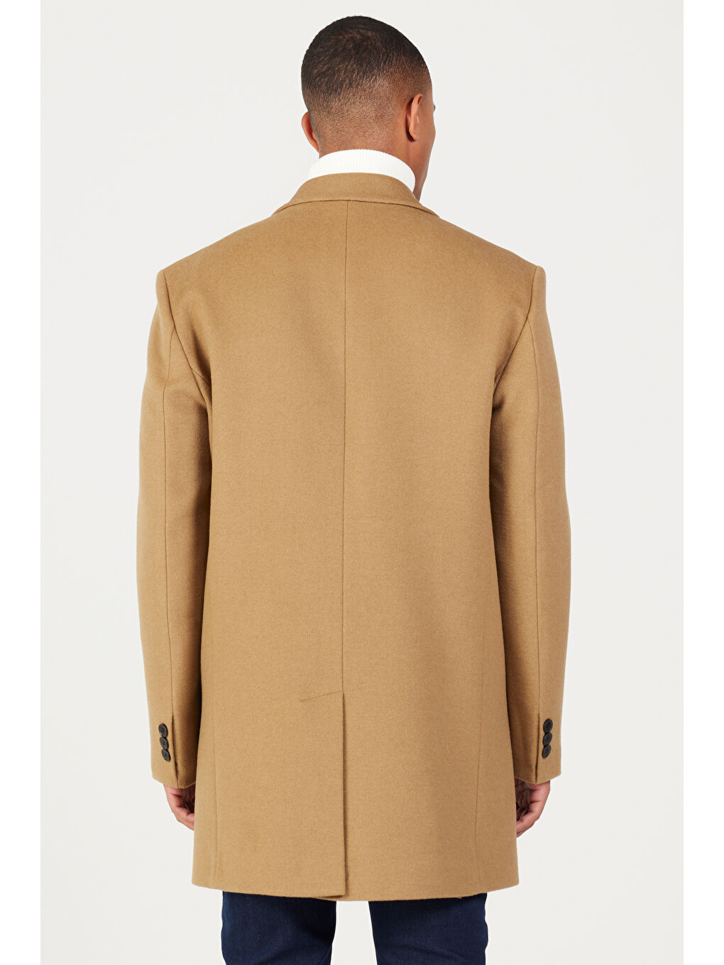 Kahverengi Erkek Camel Standart Fit Normal Kesim Mono Yaka Yünlü Palto-4