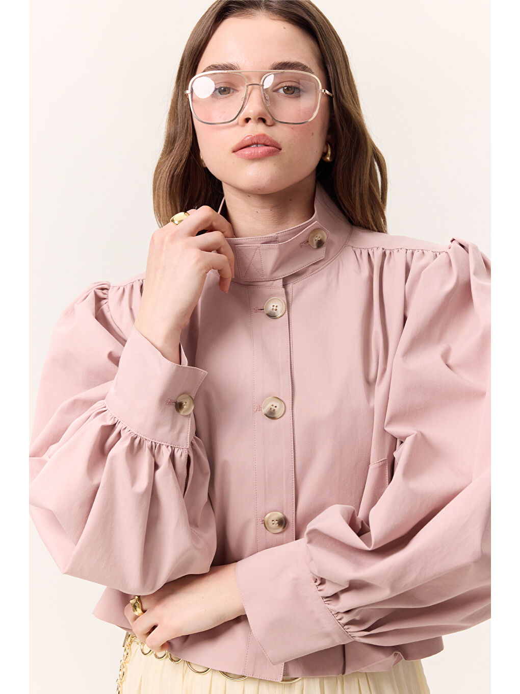 Pembe Kısa Balon Kol Ceket Pudra-6