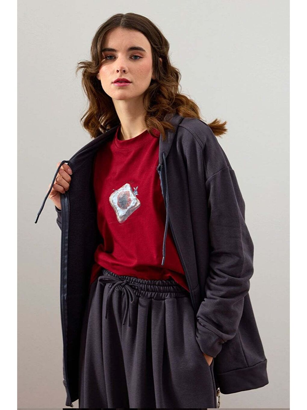 Antrasit 3 İplik Basic Hırka-1