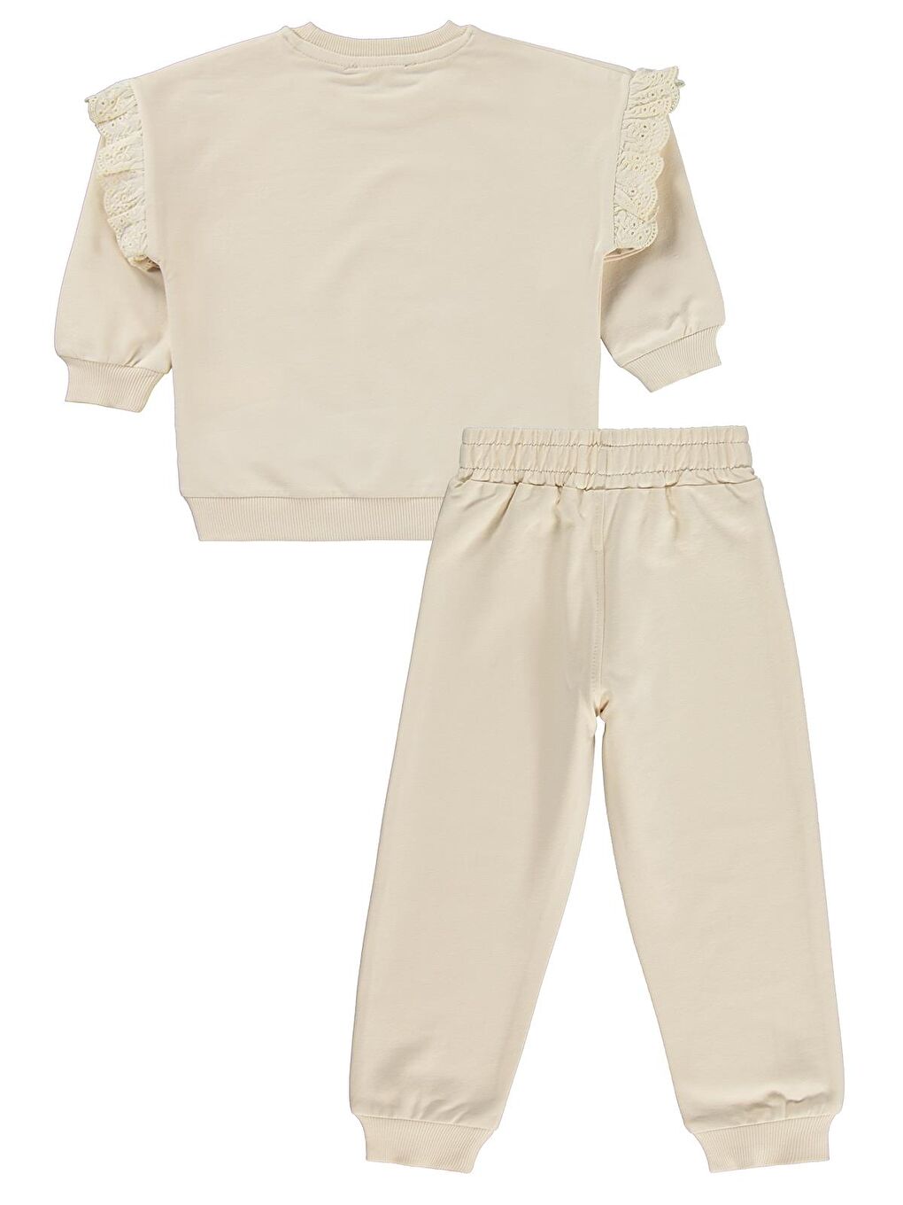 Girls Kol Fırfırlı Sarmaşık Nakışlı 2-5 Yaş Eşofman Takımı - Bej 2-3 Yaş-1