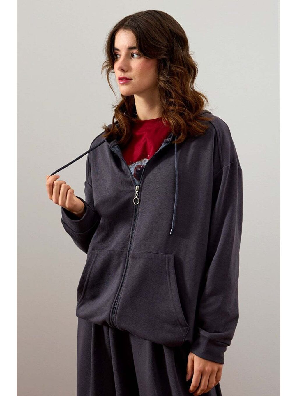 Antrasit 3 İplik Basic Hırka-2