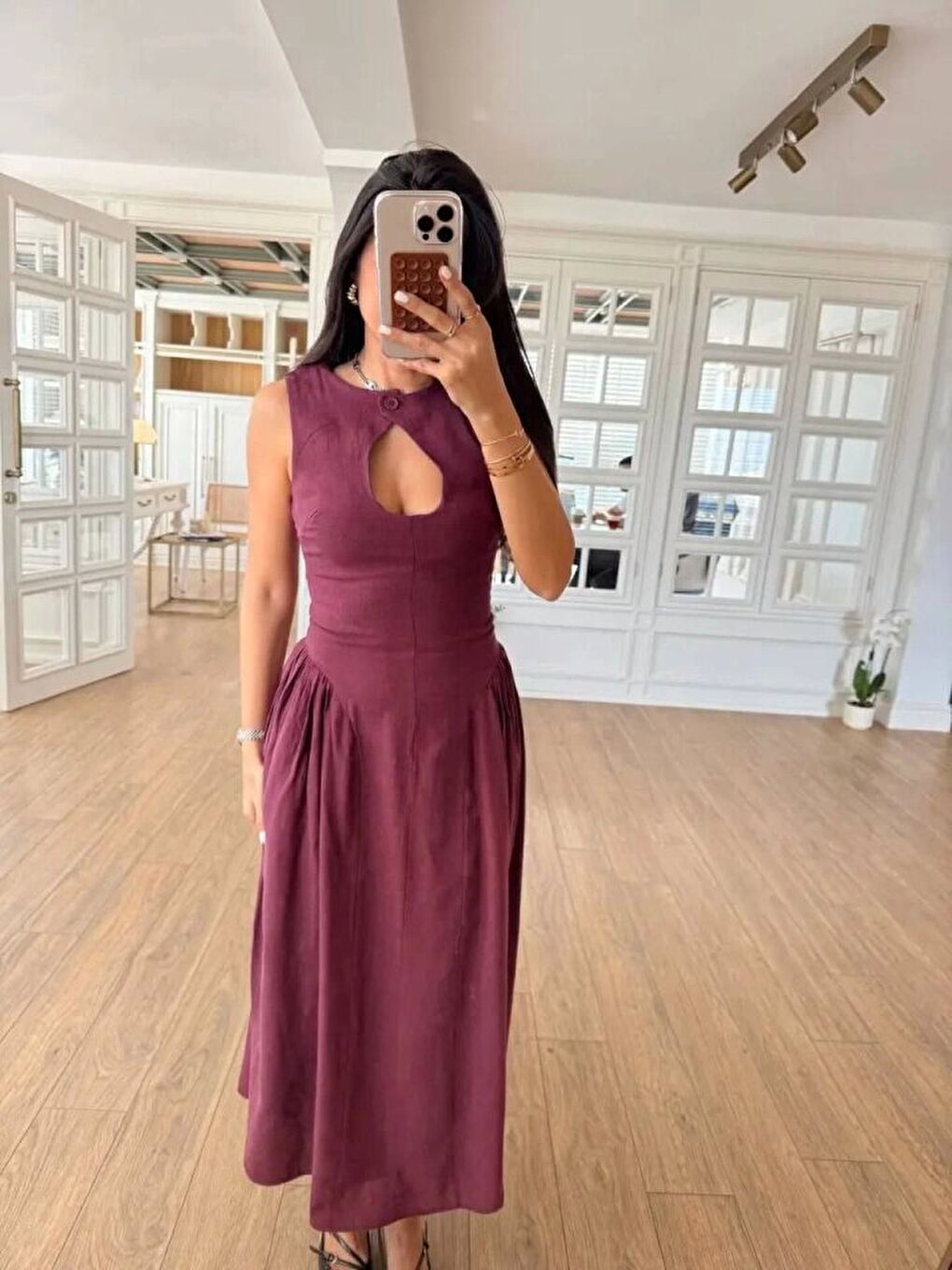 Kolsuz Uzun Kabardin Elbise - Bordo-1