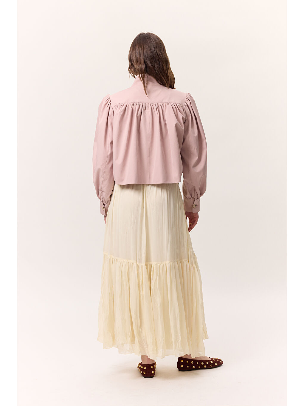 Pembe Kısa Balon Kol Ceket Pudra-7