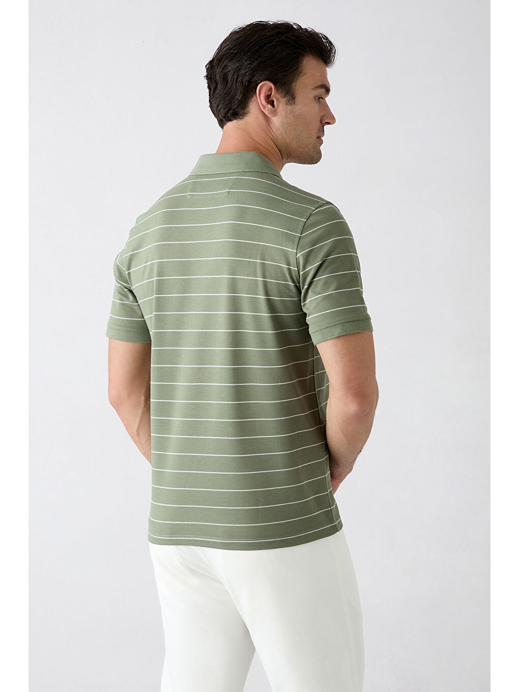 Yeşil Regular Fit Çizgili Cepli Düğmeli Polo Yaka Tişört-3