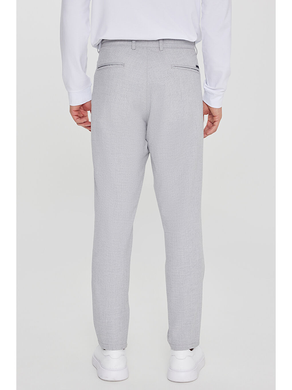 Erkek Gri Slim Fit Beli Bağlamalı Yan Cep Armürlü Casual Pantolon-4