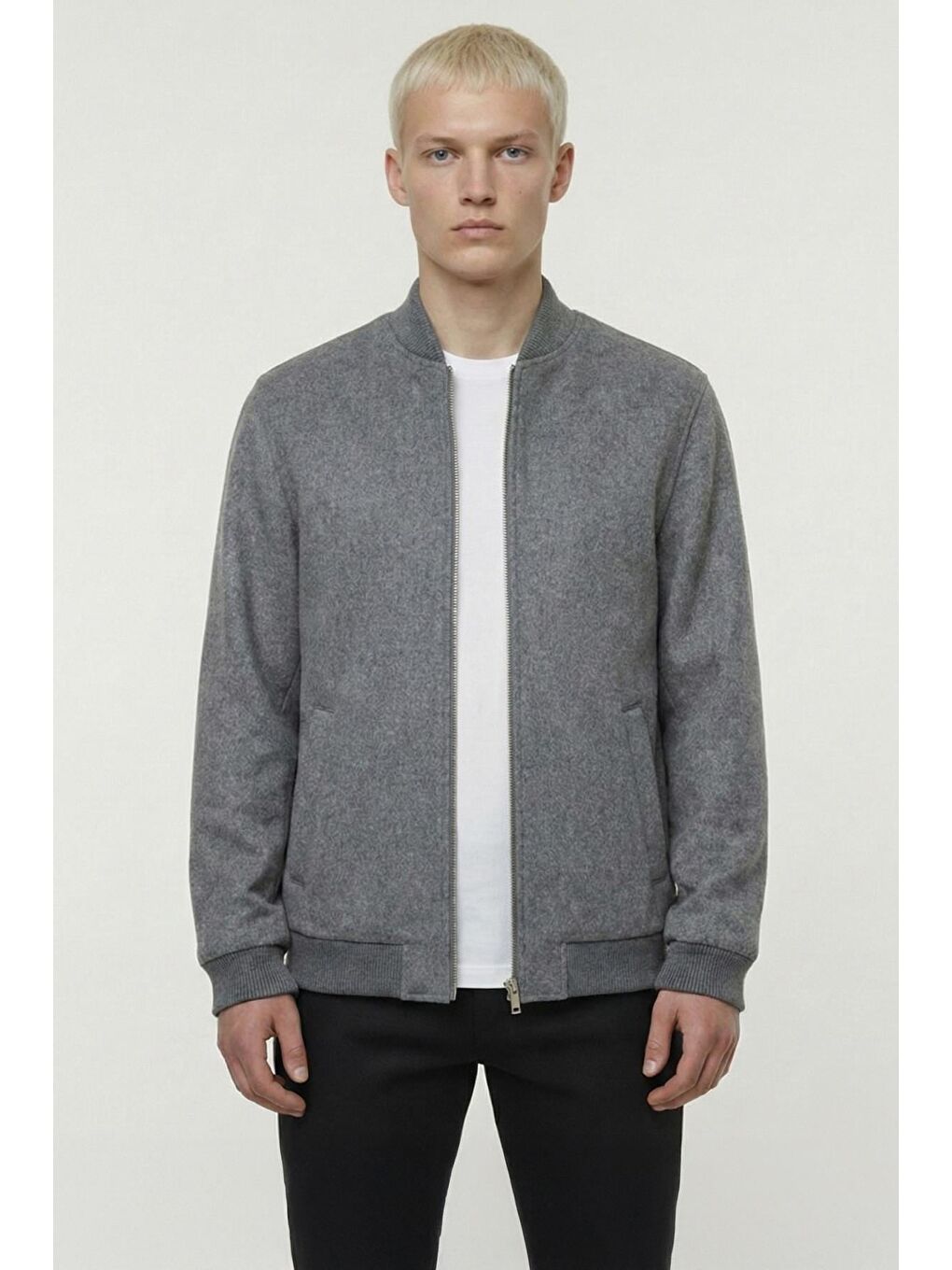 Giotelli Gri Regular Fit Yünlü Bomber Yaka Kaşe Erkek Mont