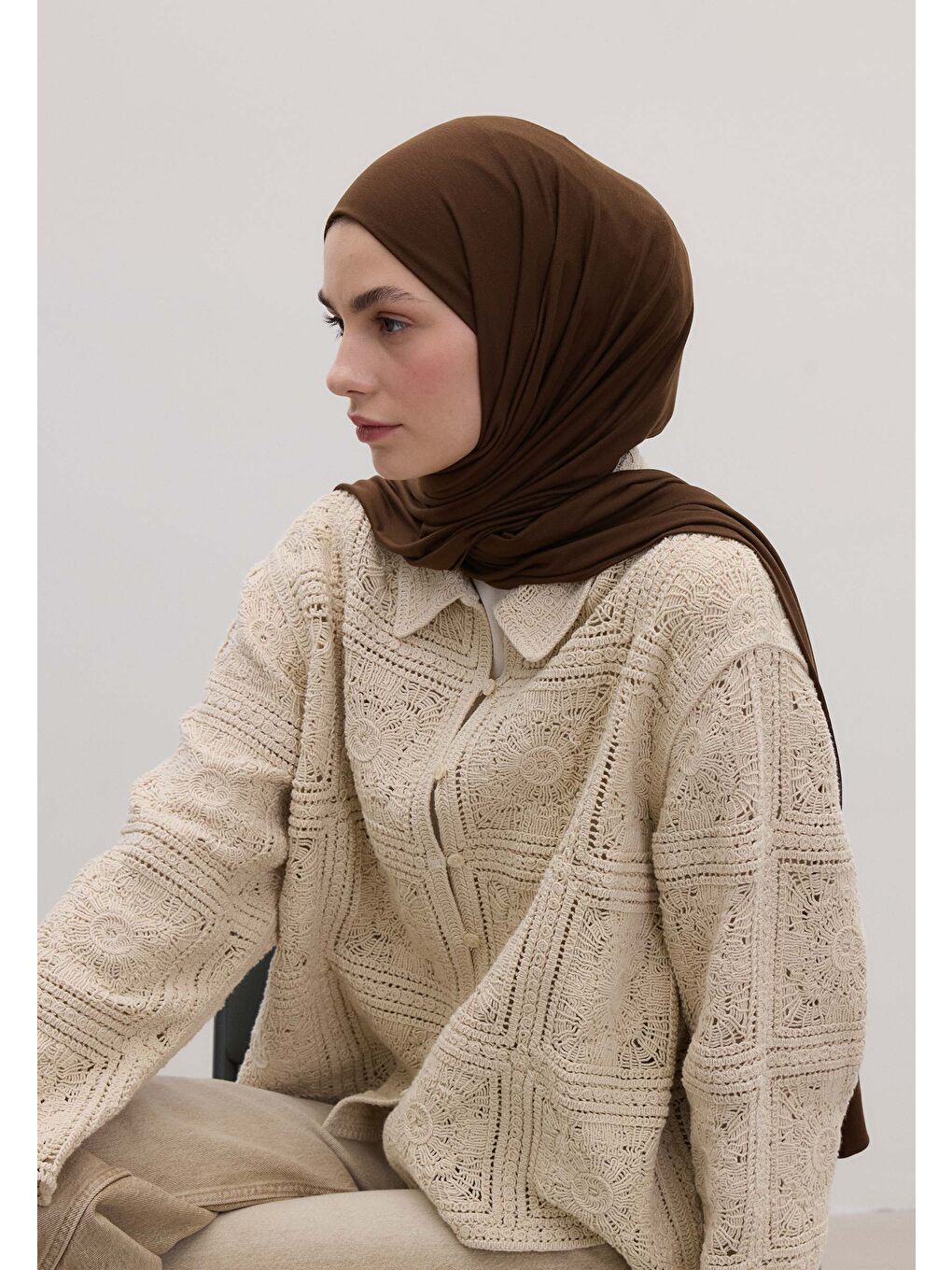 Kahverengi Bambu Penye Şal Sıcak Kahve-1