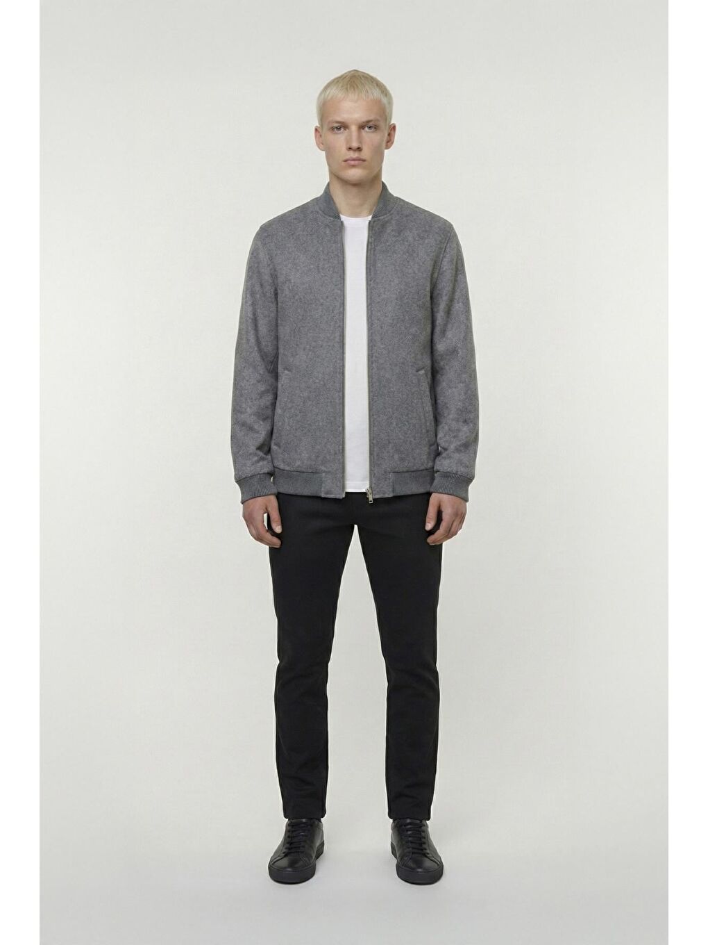 Giotelli Gri Regular Fit Yünlü Bomber Yaka Kaşe Erkek Mont-1