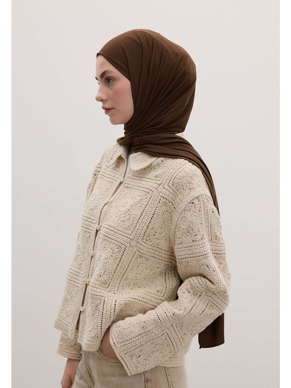 Kahverengi Bambu Penye Şal Sıcak Kahve-2