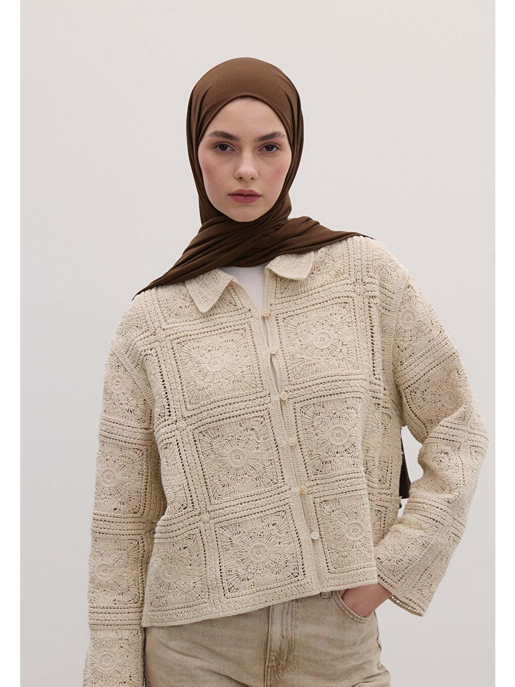 Kahverengi Bambu Penye Şal Sıcak Kahve-3