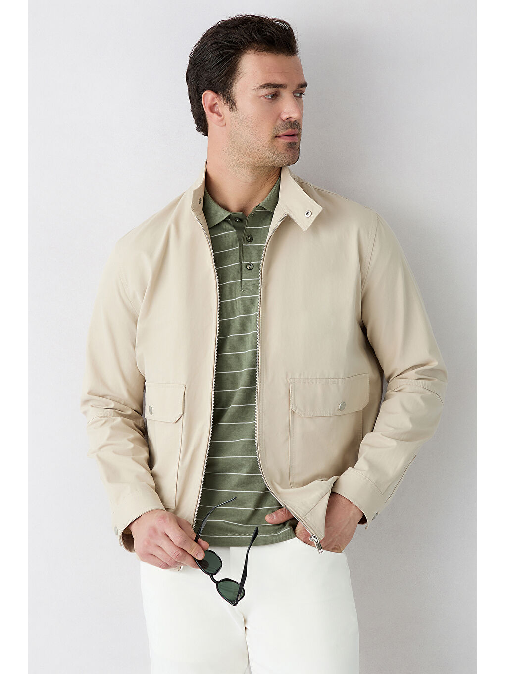 Yeşil Regular Fit Çizgili Cepli Düğmeli Polo Yaka Tişört-4
