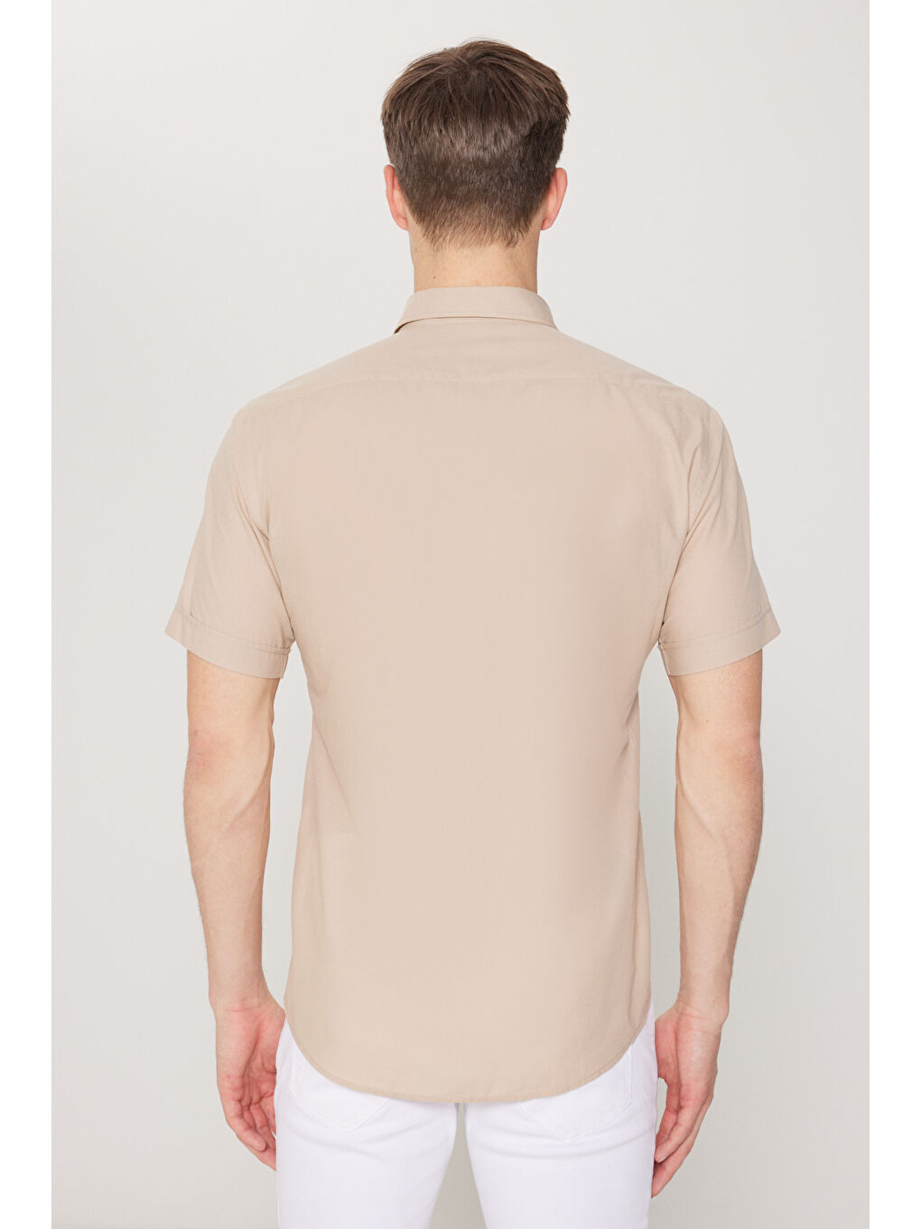 Erkek Koyu Bej Comfort Fit Gizli Düğmeli Yaka %100 Pamuk Gömlek-4