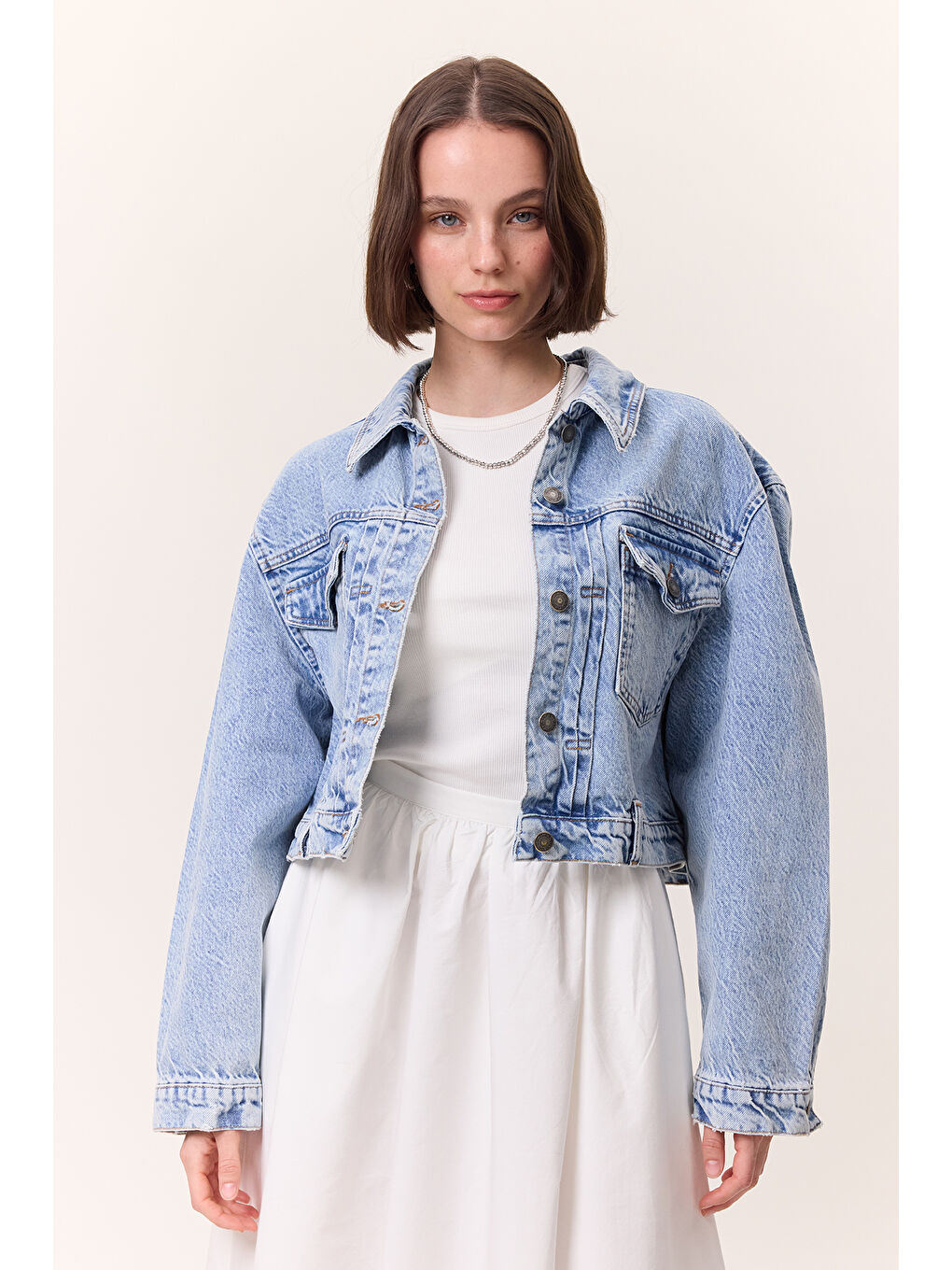Cepli Kısa Denım Ceket Açık Mavi-1
