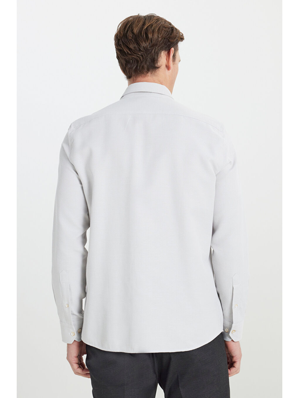 Erkek Bej Pamuklu Slim Fit Dar Kesim Düğmeli Yaka Armürlü Gömlek-4