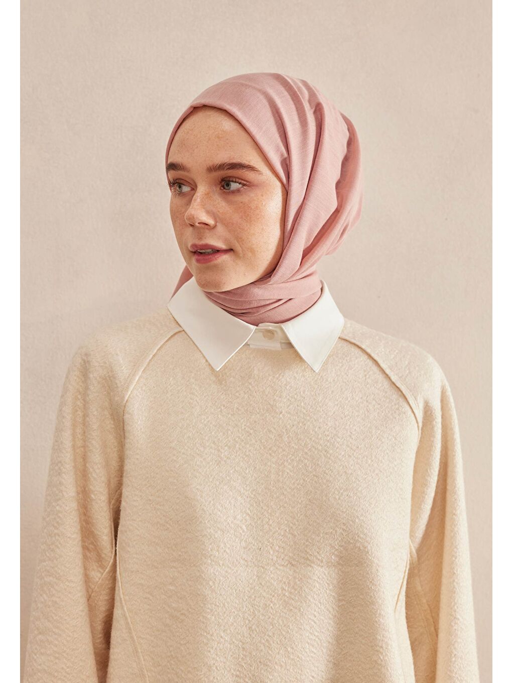 Pembe Cozy Pamuk Şal Koyu Pudra-2