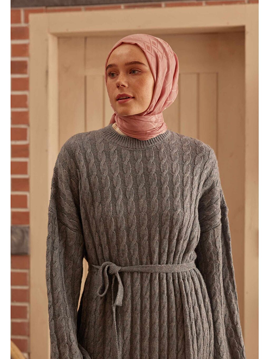 Pembe Porto Jakarlı Şal Vıntage Rose