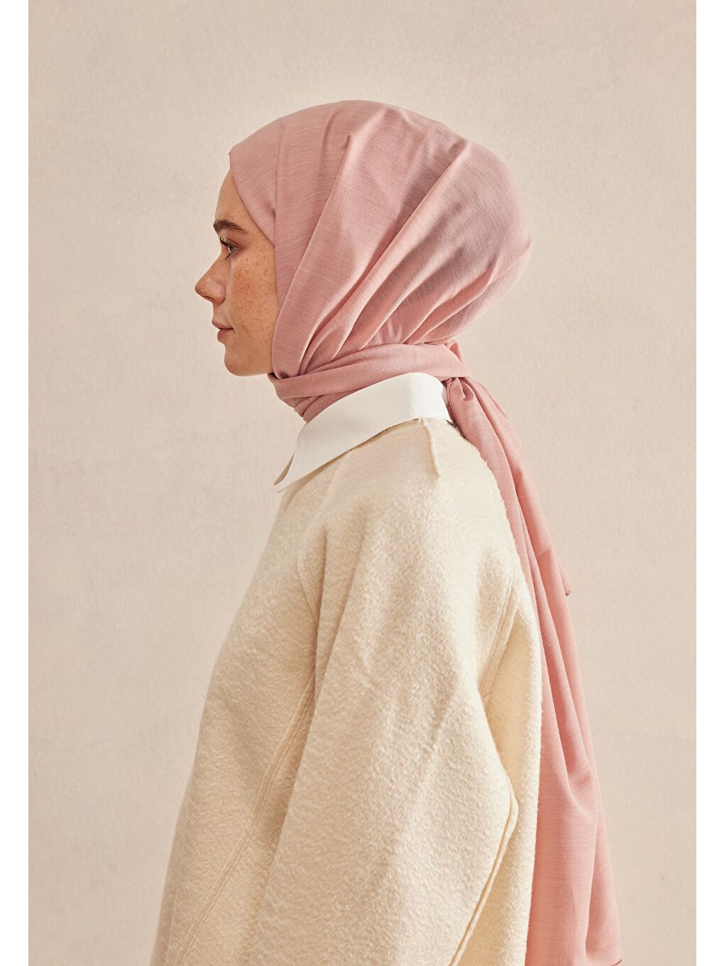 Pembe Cozy Pamuk Şal Koyu Pudra-3