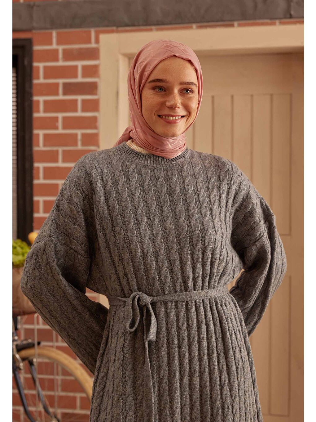 Pembe Porto Jakarlı Şal Vıntage Rose-1