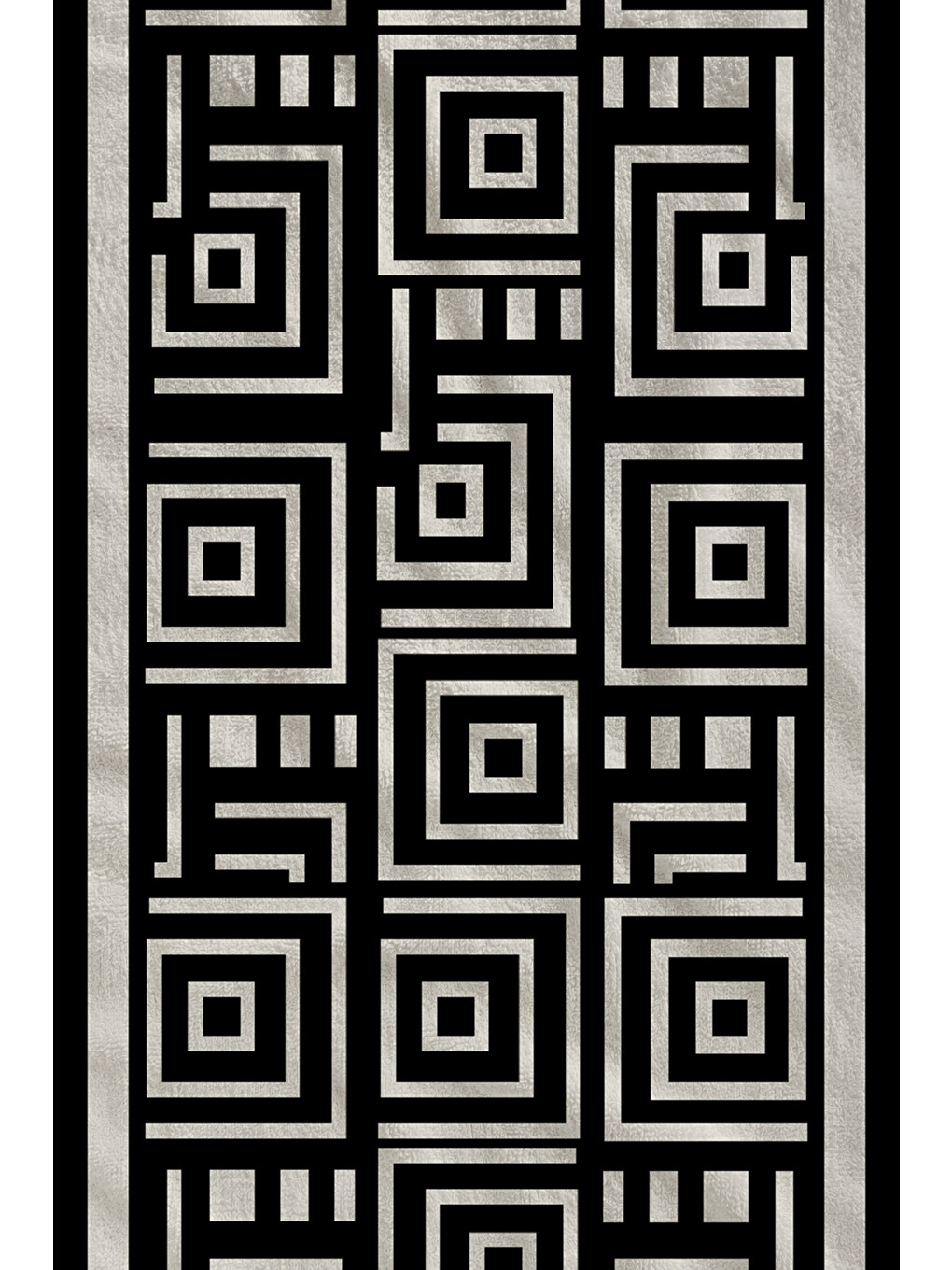 Siyah Beyaz Labirent Geometrik Desenli 70x150 Cm Dijital Baskılı Plaj Ve Banyo Havlusu-1