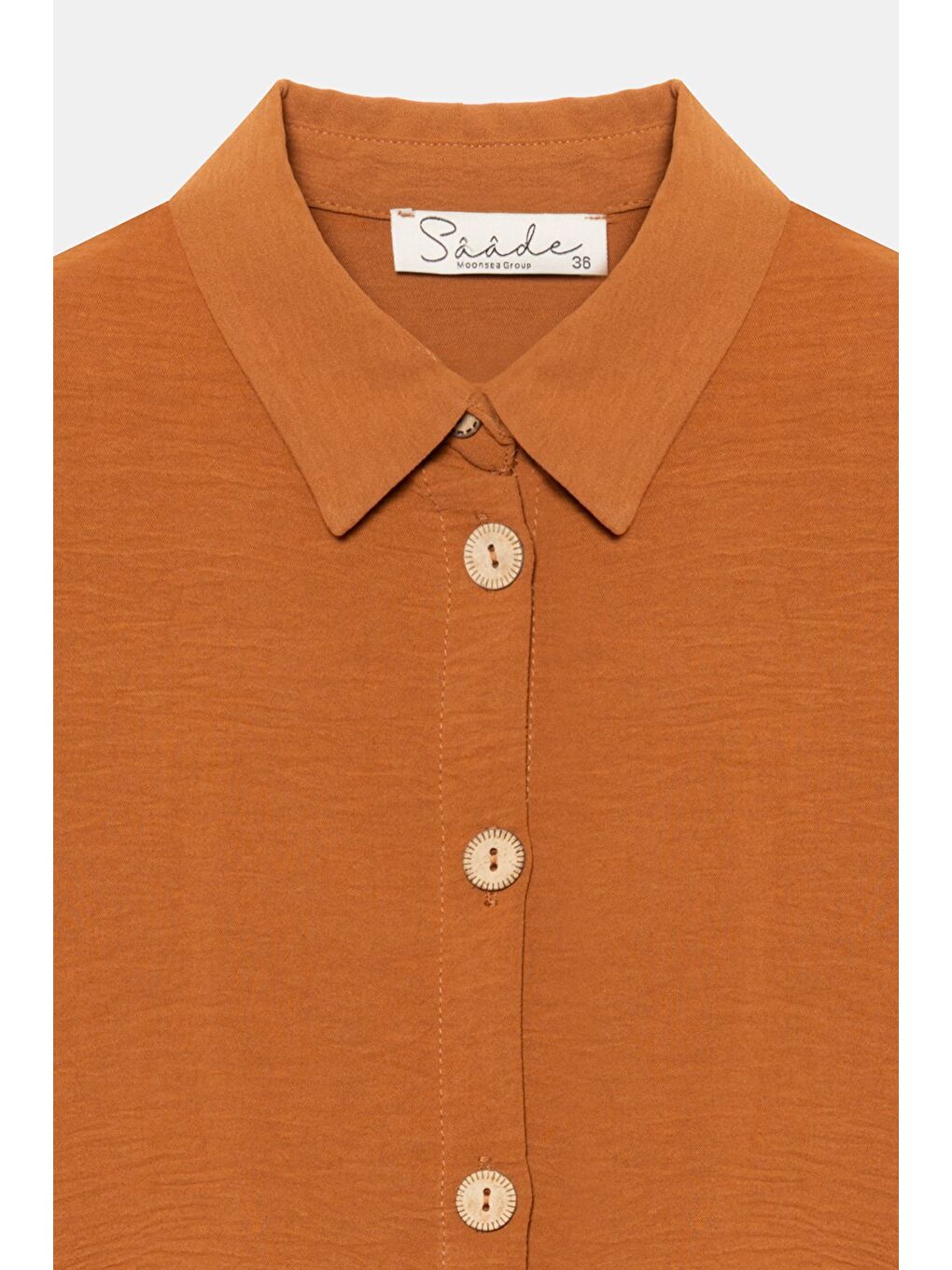 Kahverengi Açık Kahve Kadın Gömlek Yaka Ahşap Düğmeli Kolağzı Lastikli Aerobin Dokuma Tunik - Regular Fit-3