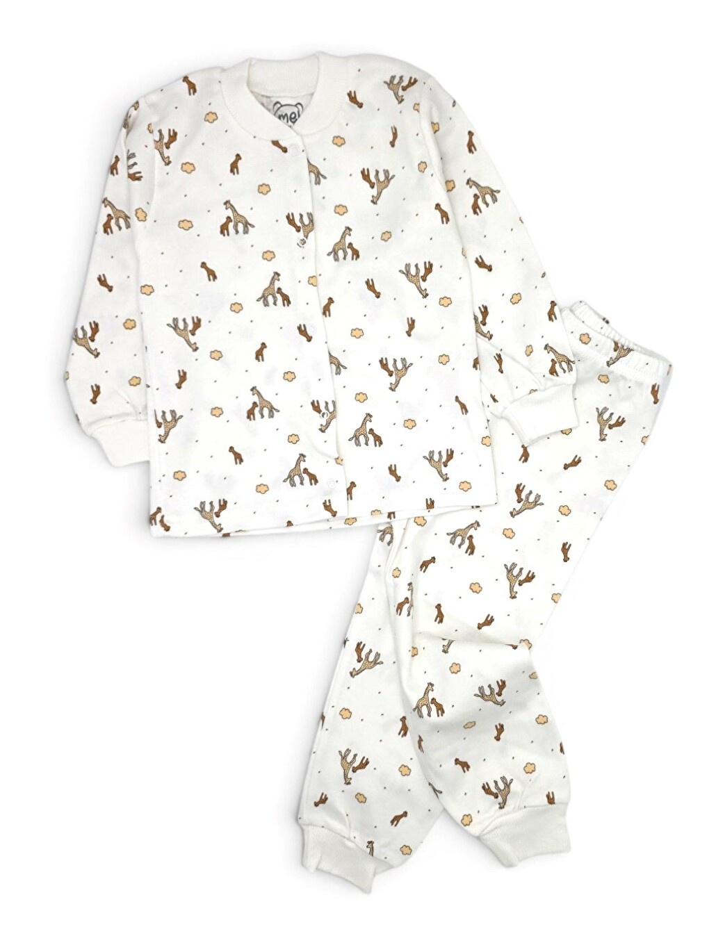 Ekru Zebra Baskılı Çıtçıtlı 6-9-12-18-24 Ay %100 Pamuk Pijama Takım-2