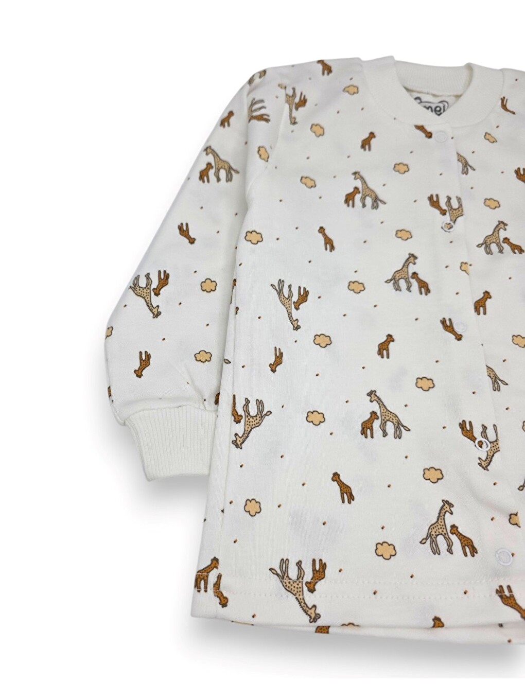 Ekru Zebra Baskılı Çıtçıtlı 6-9-12-18-24 Ay %100 Pamuk Pijama Takım-3