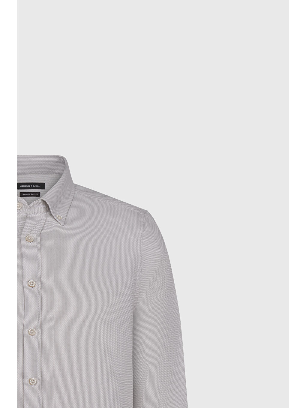 Erkek Bej Pamuklu Slim Fit Dar Kesim Düğmeli Yaka Armürlü Gömlek-6