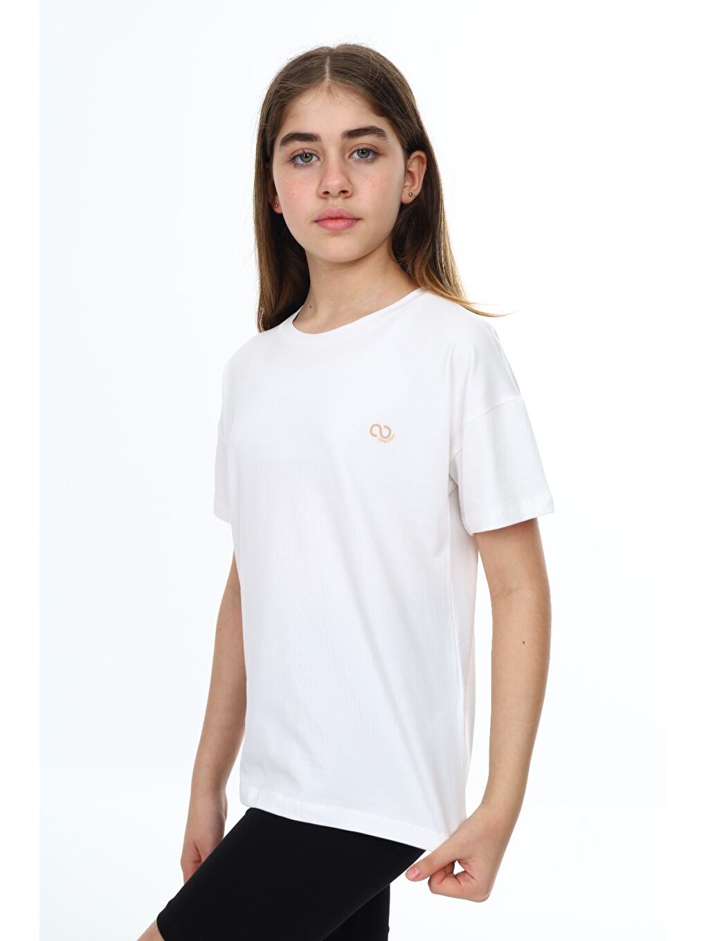 Ekru Kız Çocuk Baskılı Bisiklet Yaka Kısa Kollu Tişört-1