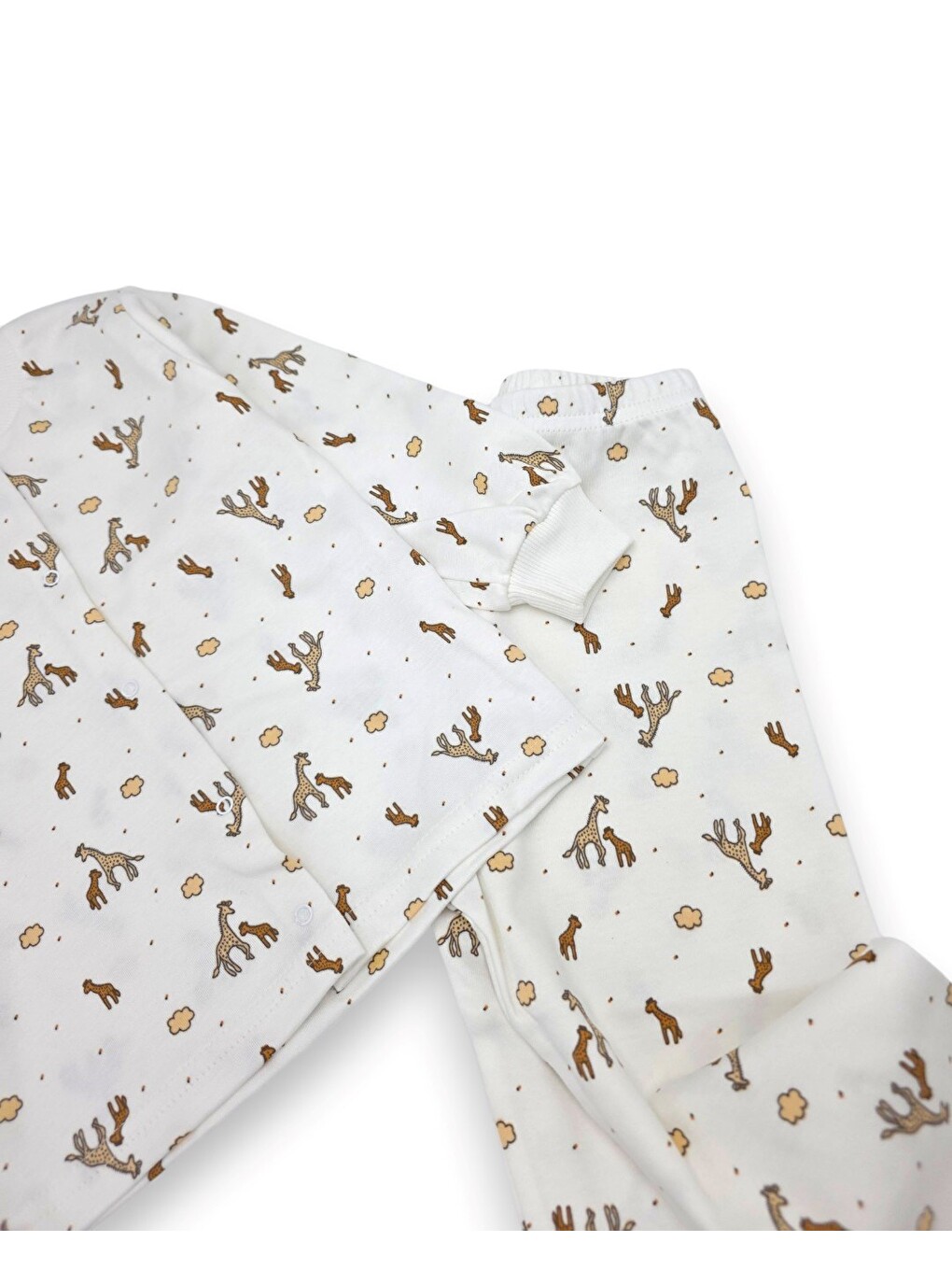 Ekru Zebra Baskılı Çıtçıtlı 6-9-12-18-24 Ay %100 Pamuk Pijama Takım-5