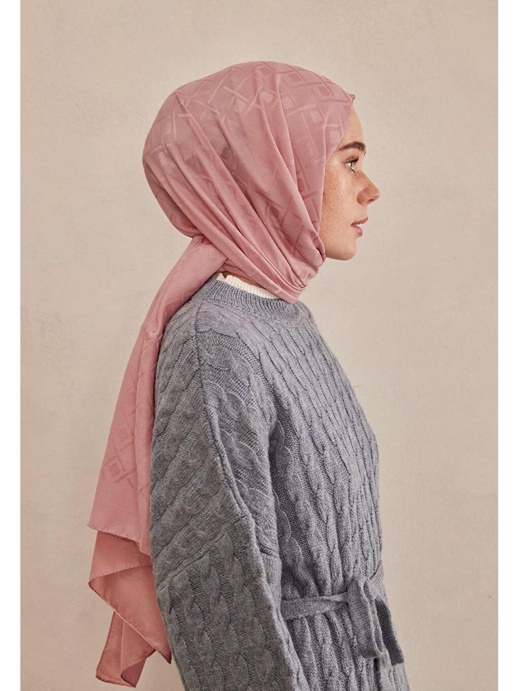 Pembe Porto Jakarlı Şal Vıntage Rose-3